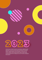 Happy New 2023 Year poster. Typography geometric logo 2023 for branding, banner, cover, invitation card.