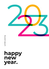 Happy New 2023 Year posters set. Typography geometric logo 2023 for branding, banner, cover, invitation card.