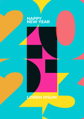 Happy New 2023 Year posters set. Typography geometric logo 2023 for branding, banner, cover, invitation card.