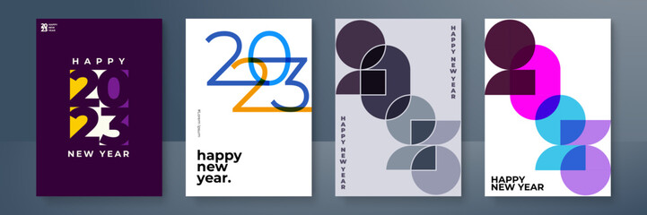 Happy new year 2023 poster template with colorful number. Greeting concept for 2023 new year celebration