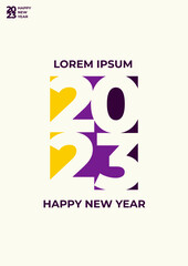 Happy new year 2023 poster template with colorful number. Greeting concept for 2023 new year celebration