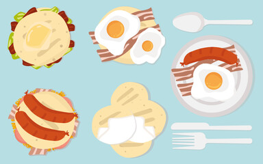 set of food,breakfast,eggs.,typical food