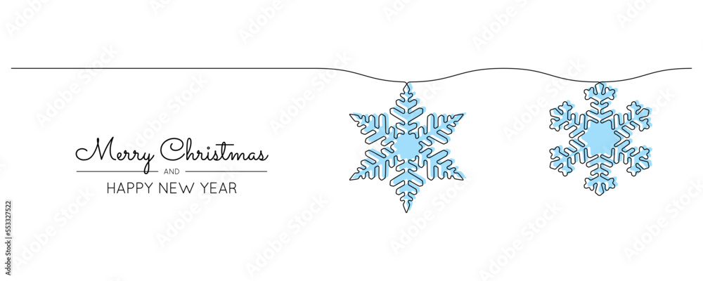 Leinwandbilder one continuous line drawing of christmas snowflake. winter holidays and cold blue flakes symbol in s
