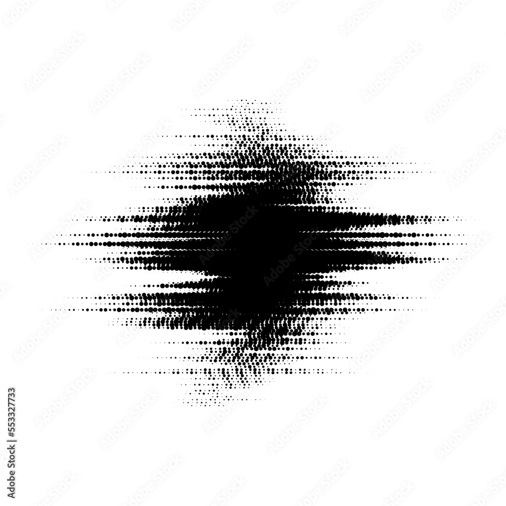 Poster grunge glitched halftone spot. distorted comic pop art textured stain. spotted dots background blot.