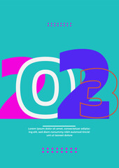 2023 colorful set of Happy New Year posters. Abstract design typography logo 2023 for vector celebration and season decoration, backgrounds, branding, banner, cover, card and or social media template.