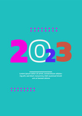 2023 colorful set of Happy New Year posters. Abstract design typography logo 2023 for vector celebration and season decoration, backgrounds, branding, banner, cover, card and or social media template.