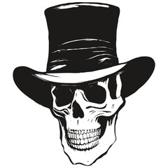 cowboy skull image vector hand drawn ,black and white clip art