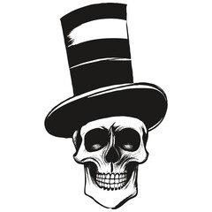 hat skull vector hand drawn ,black and white clip art