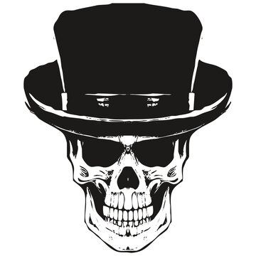 Hat With Skull And Crossbones Picture Vector Hand Drawn ,black And White Clip Art