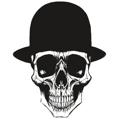 skull with top hat vector hand drawn ,black and white clip art