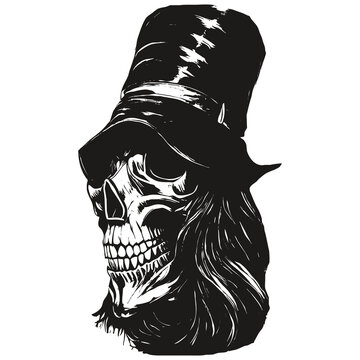 skull with tophat image vector hand drawn ,black and white clip artskull with tophat image vector hand drawn ,black and white clip art