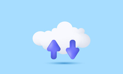 illustration realistic abstract 3d cute clouds arrow concept isolated on background