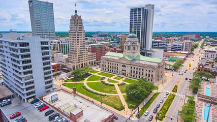 Downtown Fort Wayne aerial at Allen County Courthouse in Indiana