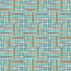 Teal rustic coastal beach house check fabric tile. Seamless sailor flannel textile gingham repeat swatch.