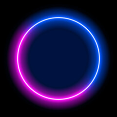 Neon light frame box line circle background. Led neon glow vector shape banner sign circle background frame.