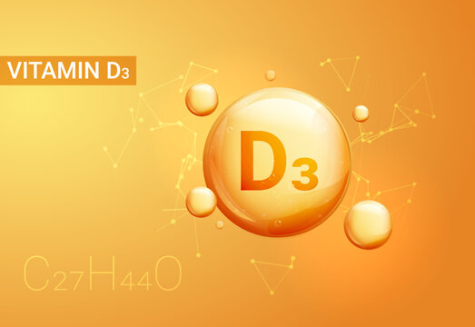 Vitamin D3. Oil vector cosmetic 3d beauty care orange drop health liquid gel vitamin d.