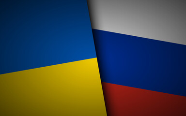 Flag of Ukraine and Russia. Ukrainian and Russian two folded flags. Invasion crisis