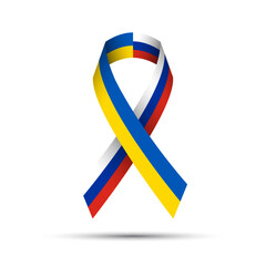 Ukraine and Russia flag stripe banner ribbon on white background. Ukrainian symbol of independence and freedom. Vector illustration