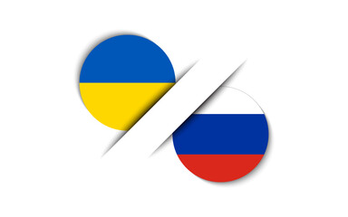 Two Ukrainian and Russian stickers. Flag of Ukraine and Russia. Ukrainian symbol of independence and freedom. Simple icons with flags isolated on a white background