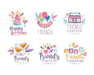 Happy Birthday and Friends Forever Logo Template Design Vector Set.