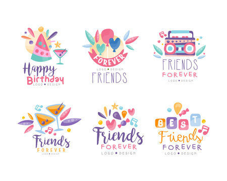 Happy Birthday and Friends Forever Logo Template Design Vector Set.