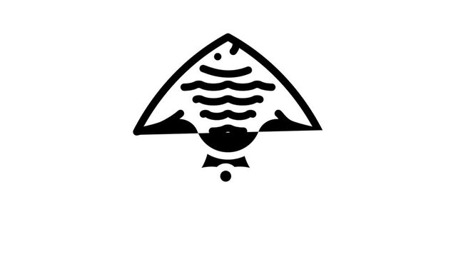 fish from kite line icon animation
