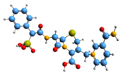  3D image of Cefsulodin skeletal formula - molecular chemical structure of  cephalosporin antibiotic isolated on white background
