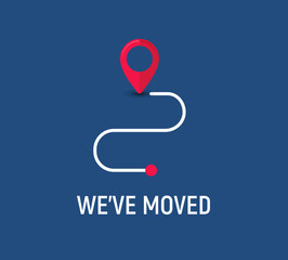 We have moved new address office flyer concept banner icon. Move address announcement change company service vector location.