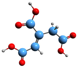 Obraz premium 3D image of cis-aconitic acid skeletal formula - molecular chemical structure of achilleaic acid isolated on white background 