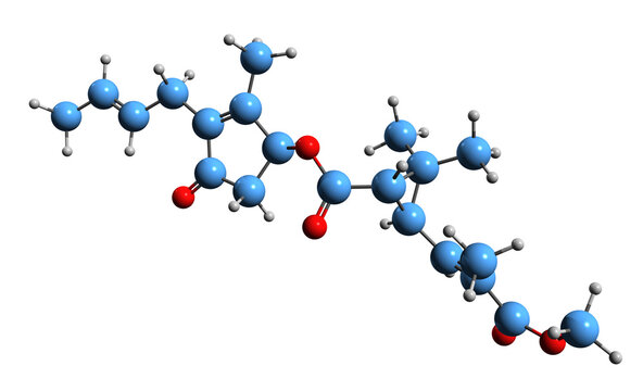  3D image of Cinerin II skeletal formula - molecular chemical structure of pyrethrin insecticide isolated on white background