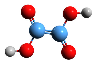  3D image of Oxalic acid skeletal formula - molecular chemical structure of Ethanedioic acid isolated on white background - 553332110