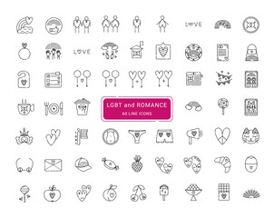 Fototapeta na wymiar LGBT and romance, 60 line vector icons