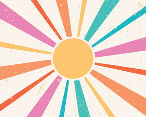 Retro Sun SunBurst Rays Colorful 70s Grunge Vector Background Illustration