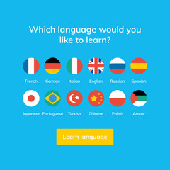 Language learn vector banner design. Language course english different speak logo concept