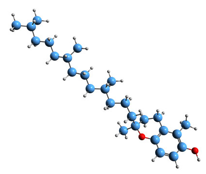  3D image of epsilon tocopherol skeletal formula - molecular chemical structure of vitamin E isolated on white background
