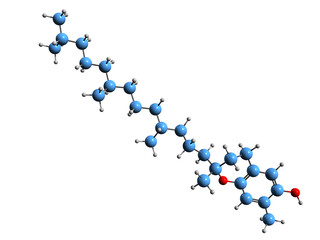  3D image of eta-Tocopherol skeletal formula - molecular chemical structure of 7-Methyltocol isolated on white background
