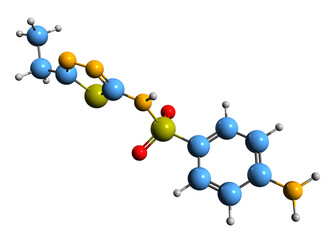  3D image of Sulfaethidole skeletal formula - molecular chemical structure of sulfonamide isolated on white background
