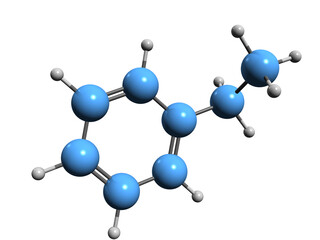 3D image of Ethylbenzene skeletal formula - molecular chemical structure of Phenylethane isolated on white background
