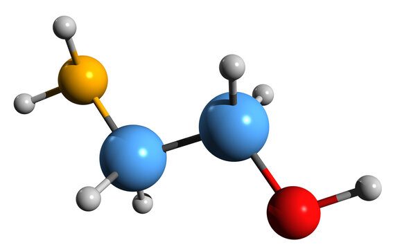  3D image of Ethanolamine skeletal formula - molecular chemical structure of Olamine isolated on white background
