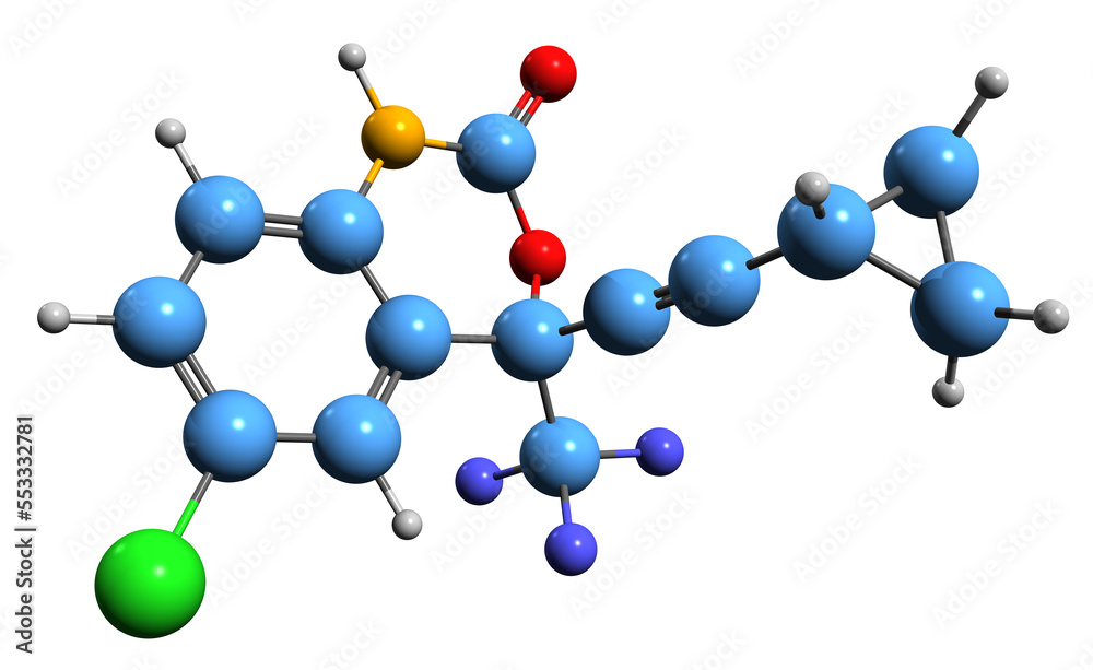 Wall mural  3D image of Efavirenz skeletal formula - molecular chemical structure of  antiretroviral medication isolated on white background
