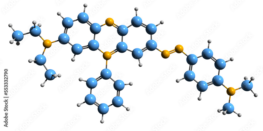 Wall mural  3D image of Janus Green B skeletal formula - molecular chemical structure of  basic dye isolated on white background
