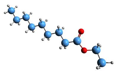  3D image of Ethyl nonanoate skeletal formula - molecular chemical structure of Wine ether isolated on white background