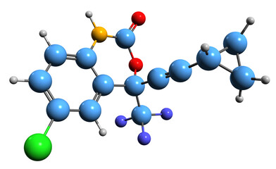  3D image of Efavirenz skeletal formula - molecular chemical structure of  antiretroviral medication isolated on white background

