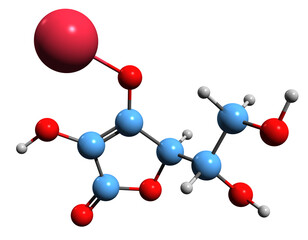 Obraz premium 3D image of Sodium ascorbate skeletal formula - molecular chemical structure of Sodascorbate isolated on white background