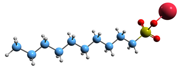  3D image of Sodium decanesulfonate skeletal formula - molecular chemical structure of sodium decylsulphonate isolated on white background
