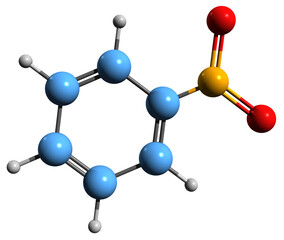  3D image of Nitrobenzene skeletal formula - molecular chemical structure of Oil of mirbane isolated on white background