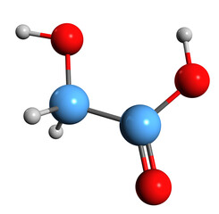  3D image of Glycolic acid skeletal formula - molecular chemical structure of hydroxyacetic acid isolated on white background
