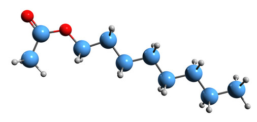  3D image of Octyl formate skeletal formula - molecular chemical structure of plant metabolite isolated on white background
