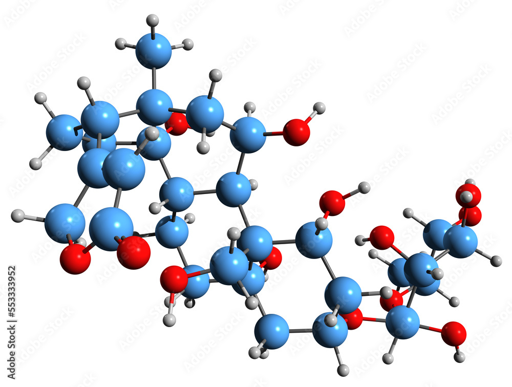 Wall mural  3D image of Ouabain skeletal formula - molecular chemical structure of arrow poison g-strophanthin isolated on white background
