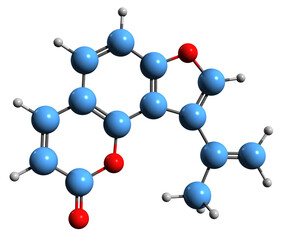 Obraz premium 3D image of Oroselone skeletal formula - molecular chemical structure of furanocoumarin isolated on white background 